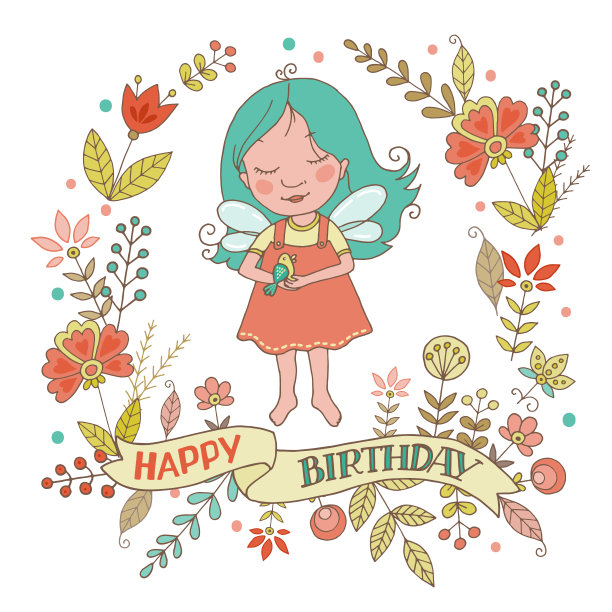 可爱的仙女穿着粉红色的裙子和小鸟图片下载