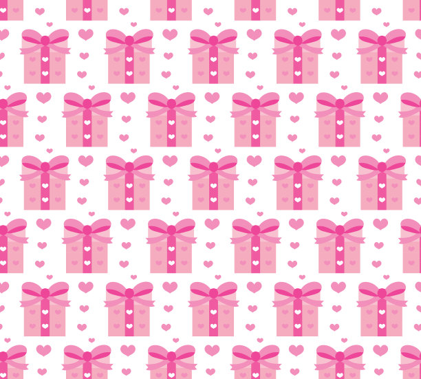 情人节无缝图案。心与礼物无尽背景。浪漫，是爱情重复的纹理。假日墙纸、纸张、背景。矢量插图。图片下载