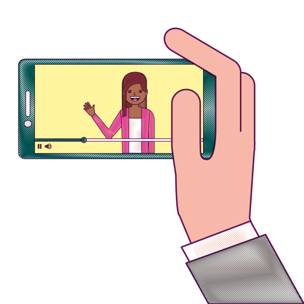 手持智能手机与视频博主在屏幕上图片下载