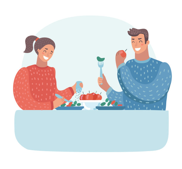 丈夫和妻子在吃晚饭。家庭晚餐。素食主义图片下载