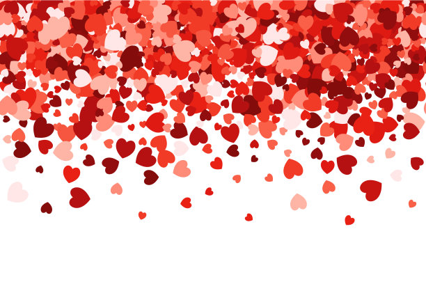 可循环的爱头-红色的心型飘落的五彩纸屑梯度背景图片下载