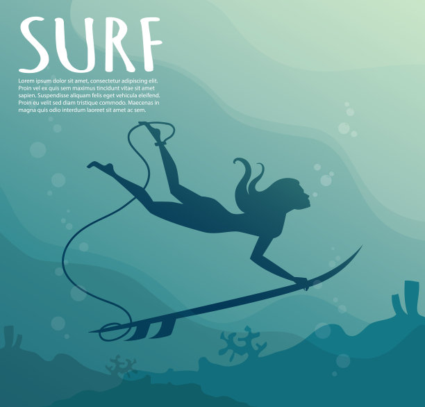 年轻的女孩冲浪者与冲浪板潜水在大海浪下的乐趣。图片下载