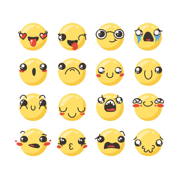 一套可爱可爱的卡哇伊表情符号。图片下载