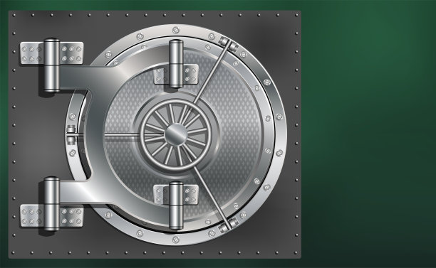 一个巨大的金属圆安全门。可靠保存秘密和密码。图片下载