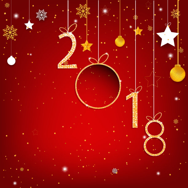 金色新年2018在红色背景与空白标签的文字和设计，矢量插图图片下载