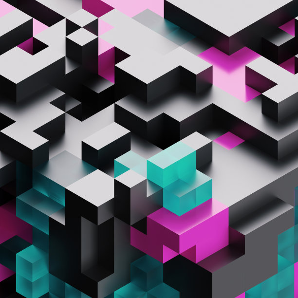 3d渲染，数字插图，黑色玻璃抽象背景，体素图案素材图片