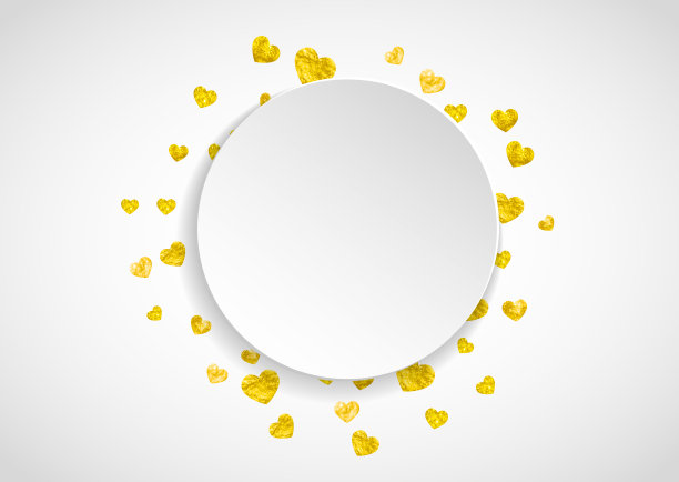 情人纸框与金色的闪闪发光的心。2月14日一天。矢量五彩纸屑为情人节纸框架。图片下载