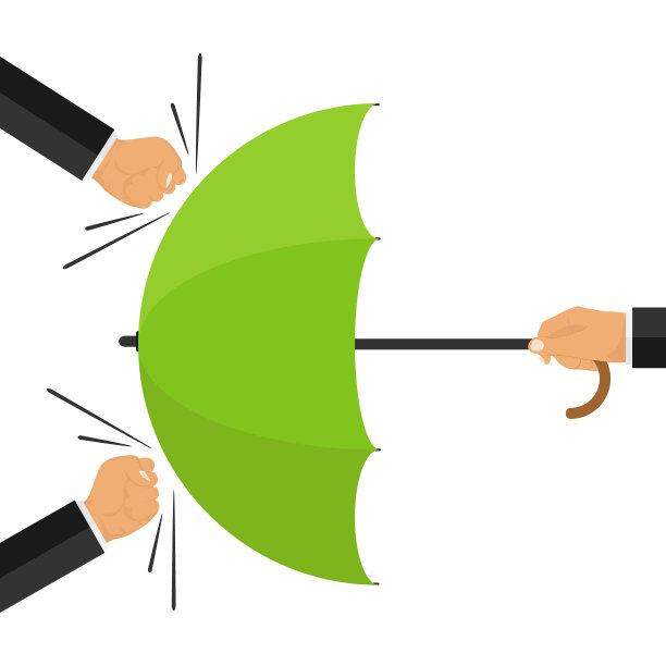 保护免受攻击。保护免受外部攻击的概念。那只手握着伞，拳头挡住。人类安全。图片下载