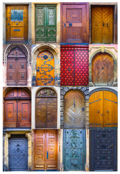 中世纪前门的拼贴画图片下载