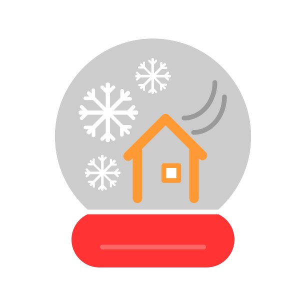 新年的彩色雪球里面有房子。平面矢量图标图片下载