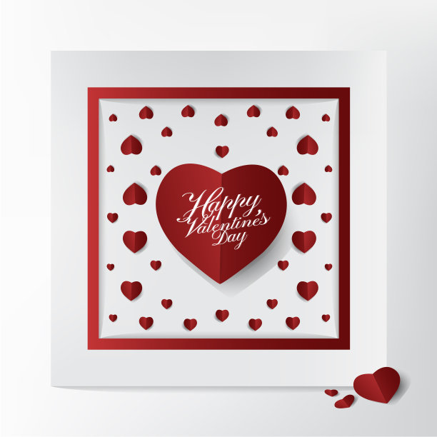 美丽的情人节贺卡和排版设计，迷你红心剪纸风格的框架背景，现代和可爱的贺卡概念。矢量插图。图片下载