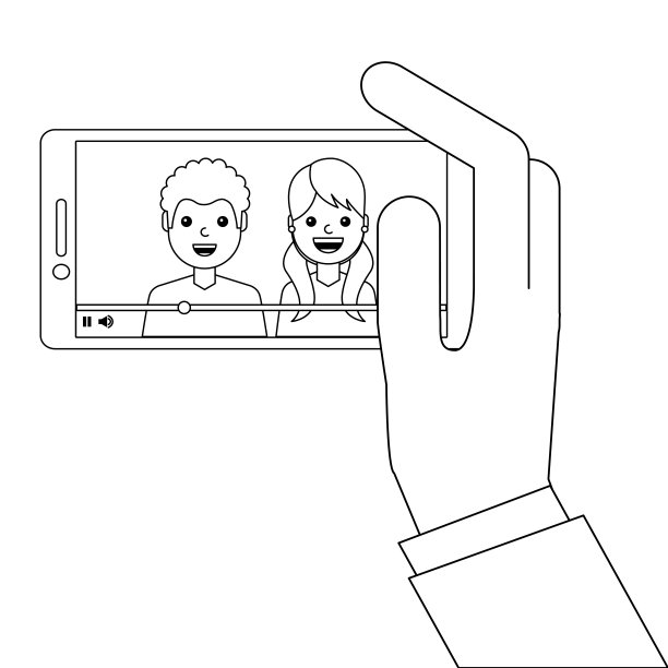 年轻夫妇在智能手机的虚拟角色幸福图片下载