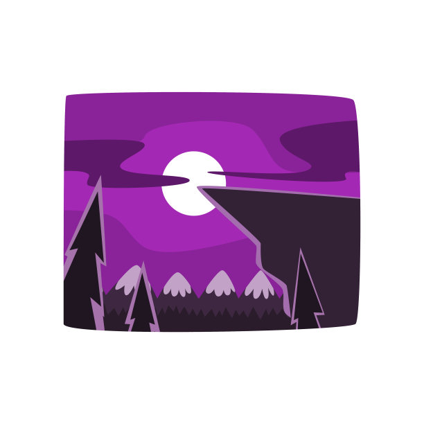 夜间的山脉和森林，美丽的景观背景，水平矢量插图图片下载