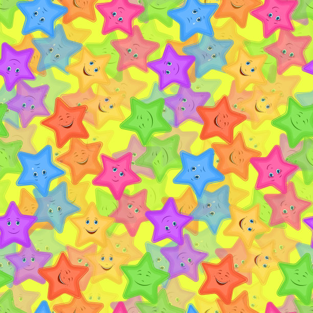 无缝图案，彩色星星笑脸图片下载