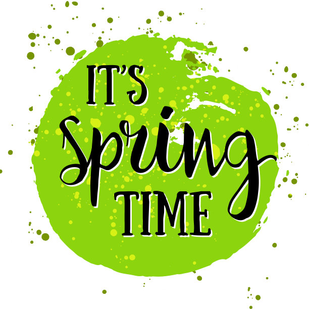 这是春天——手绘的励志名言。Spring Vector孤立排版设计元素。春天的时候笔刷刻字引用。适合做海报，卡片。乔迁的手写字母春天报价图片下载