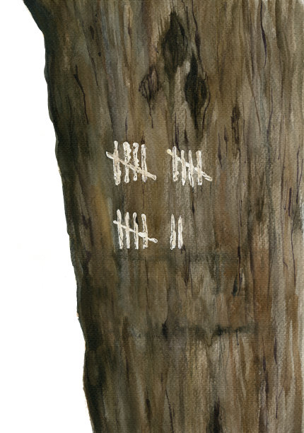 树与标记的日子。木质纹理与倒计时。水彩手绘艺术写实插图设计，背景，纺织品。图片下载