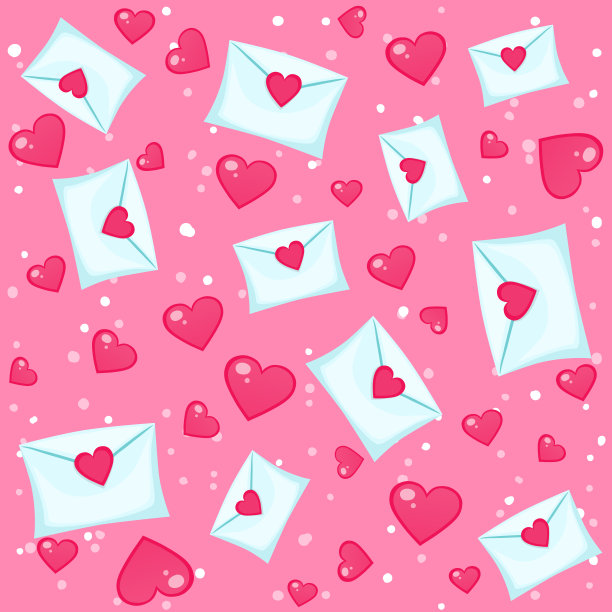 无缝可爱的心形图案和信封。图片下载