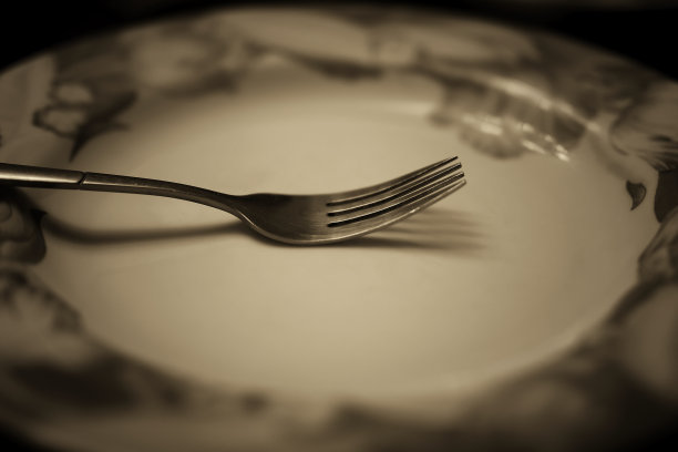 调叉在盘子单色图片下载