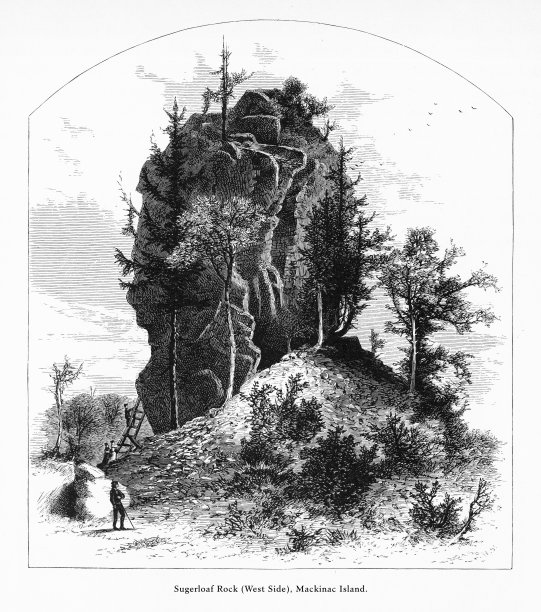 美国密歇根州麦基诺岛萨格洛夫岩西侧，美国维多利亚版画，1872年图片下载
