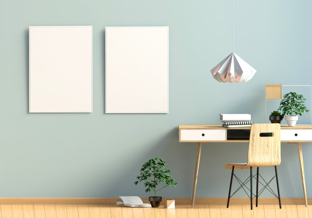 现代对比室内风格斯堪的纳维亚，一个学习的地方。3 d演示。海报模型图片下载