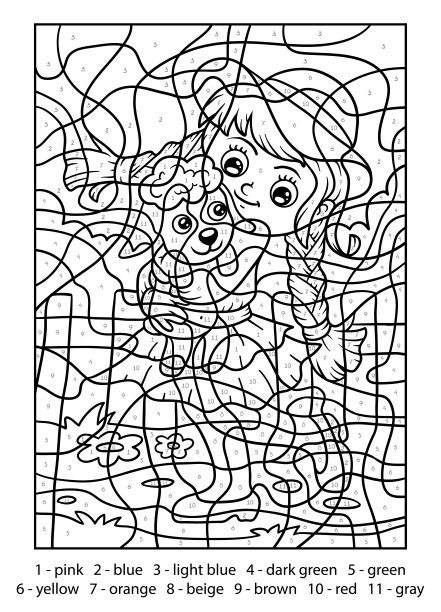 颜色按数字，女孩和绵羊图片下载