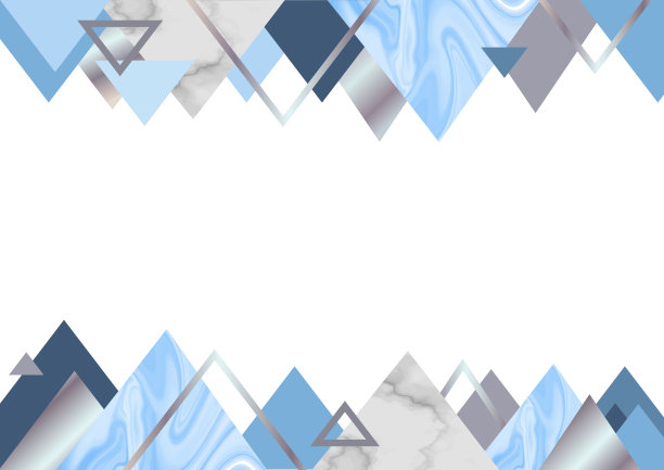 大理石蓝色背景在时尚的极简几何风格与石材，箔，闪光，金属纹理，三角形，模板海报，邀请，壁纸素材图片