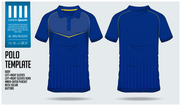 为足球运动衫，足球工具包或运动俱乐部的马球t恤运动设计模板。运动服的正面和背面。运动俱乐部t恤模型。向量。图片下载