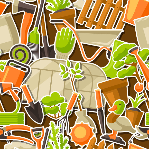 无缝模式与园艺工具和项目。赛季园艺插图图片下载