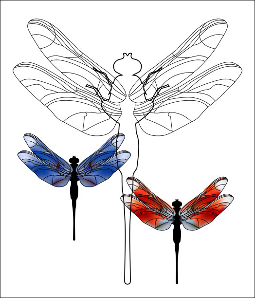 有趣的蜻蜓卡通插图。明亮的蜻蜓飞舞。图片下载