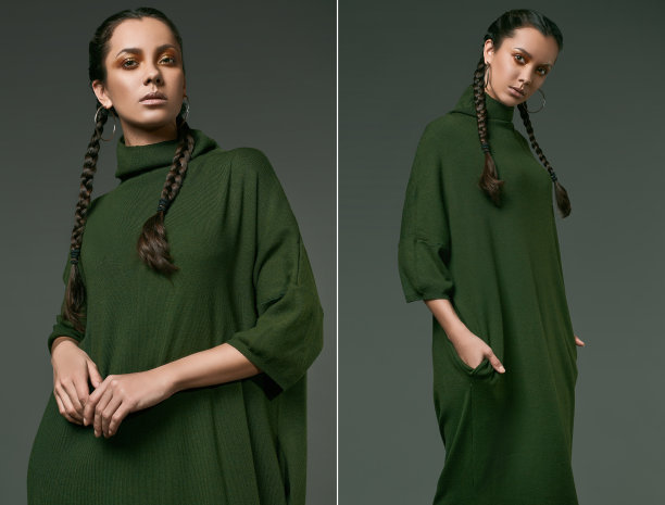 美丽迷人的西班牙女孩穿着绿色长裙图片下载