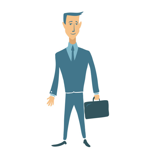 站着微笑的商人拿着公文包。平面矢量字符插图，孤立在白色上。图片下载