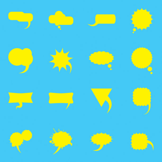空白空白的黄色语音气泡设置。大量的演讲气球。图片下载