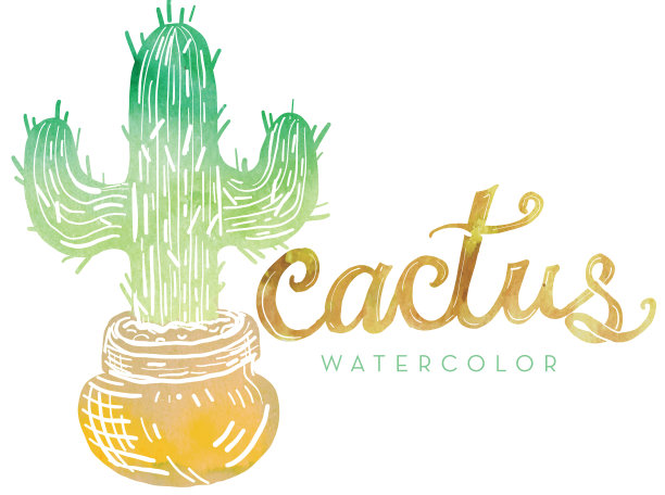 各种仙人掌在花盆与水彩纹理图片下载