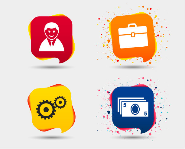 商人的迹象。人类和现金的金钱图标。图片下载