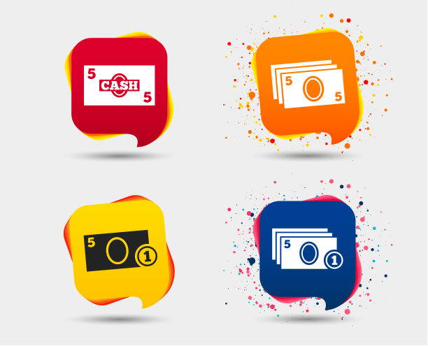 现金的迹象。带有硬币和图标的货币。图片下载