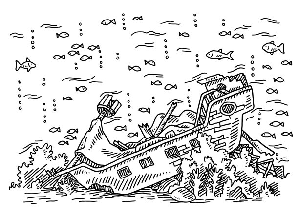 沉船水下场景图图片下载