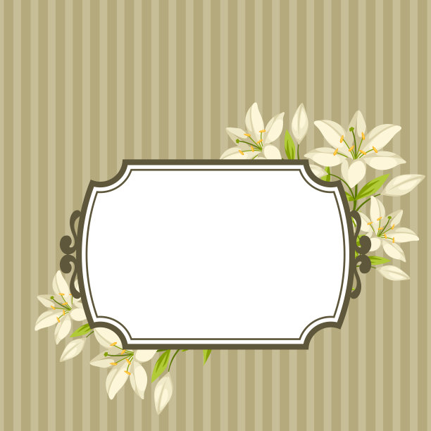 复古装饰框架与美丽的百合。复古的设计图片下载
