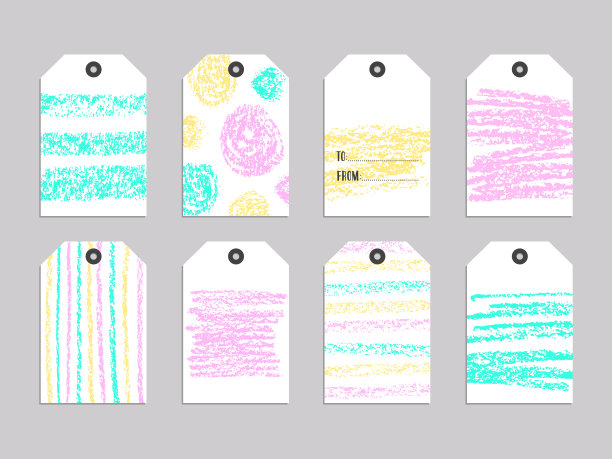 可爱的礼品标签收集。一套8个节日标签图片下载
