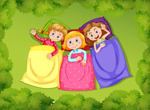 三个女孩睡在绿草地上图片下载