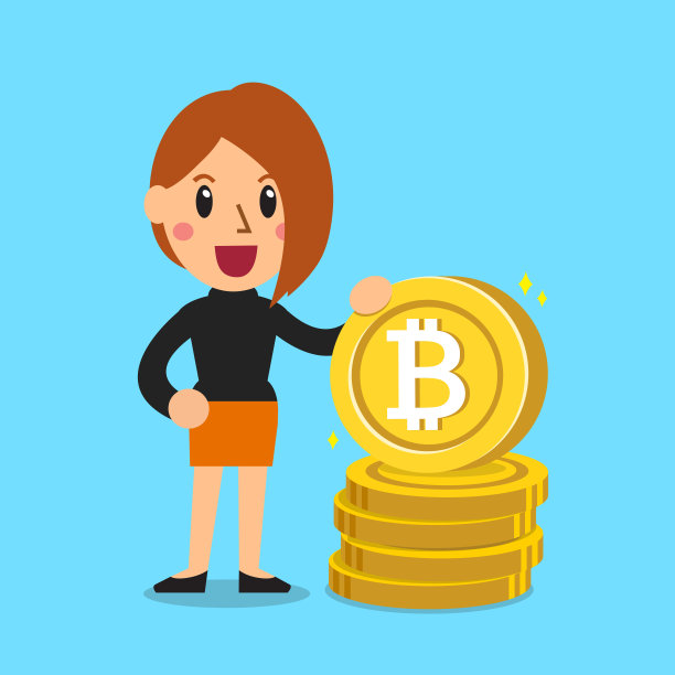 加密货币概念一个女人与大硬币堆叠图片下载