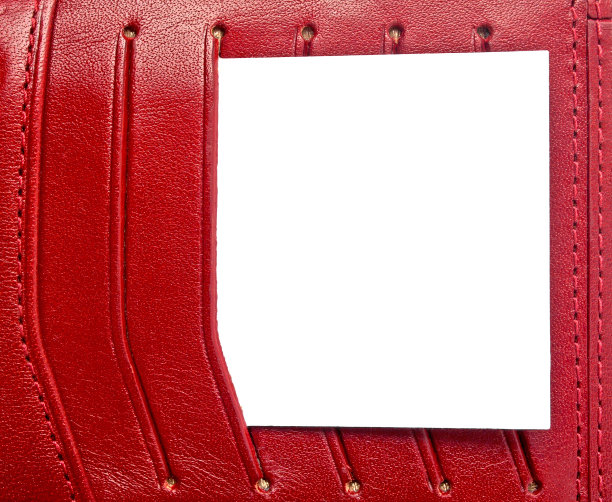 样品名片在开放的皮革支架孤立的白色背景图片下载