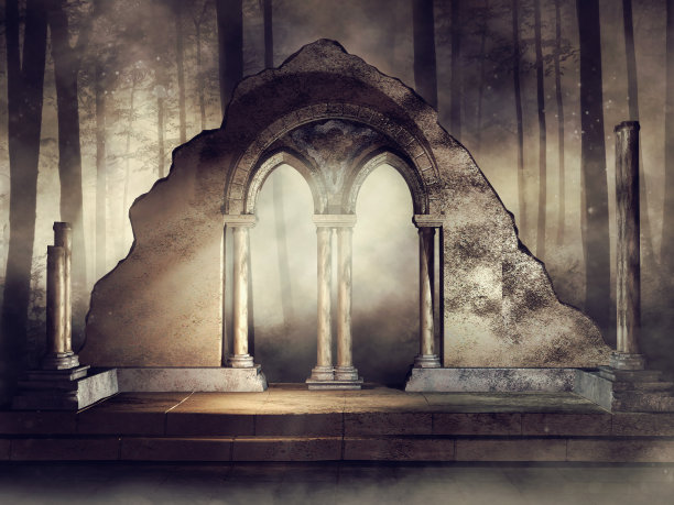 森林中的废墟墙图片下载