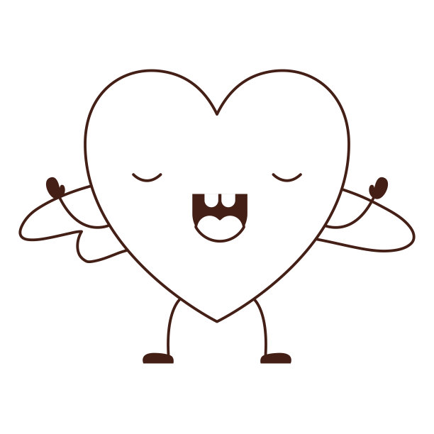 心的性格卡哇伊与翅膀和恐惧的表情在棕色轮廓图片下载