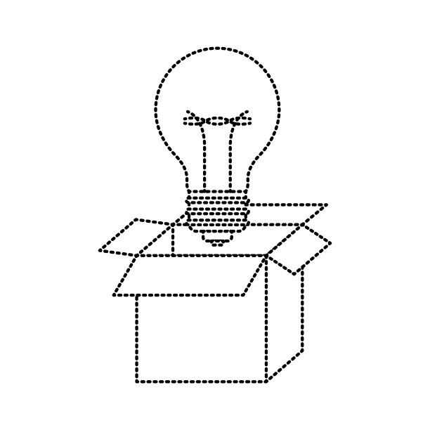 用黑色虚线标出的纸板箱和灯泡图片下载