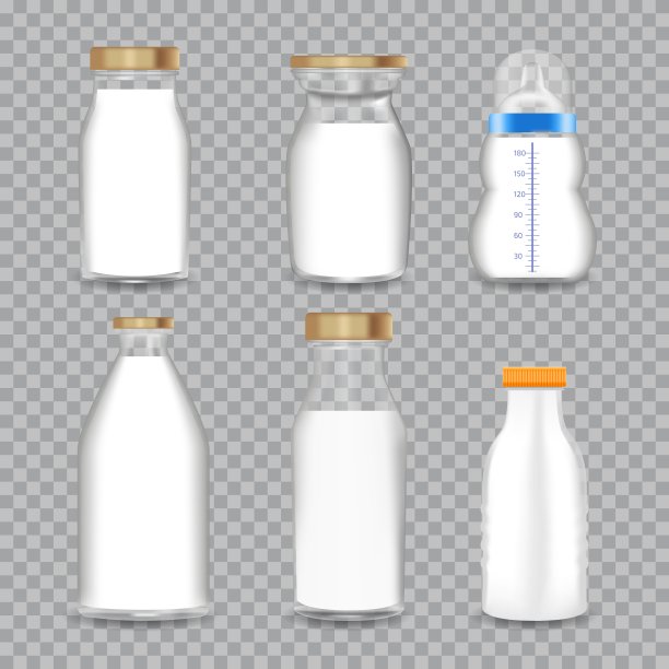现实透明玻璃瓶与牛奶集。矢量插图。图片下载
