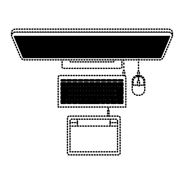 笔记本电脑和数字化平板电脑连接上俯视图在黑色虚线轮廓图片下载