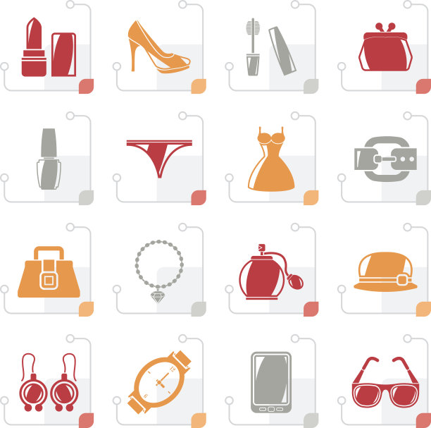 风格化的女性时尚对象和配件图标图片下载