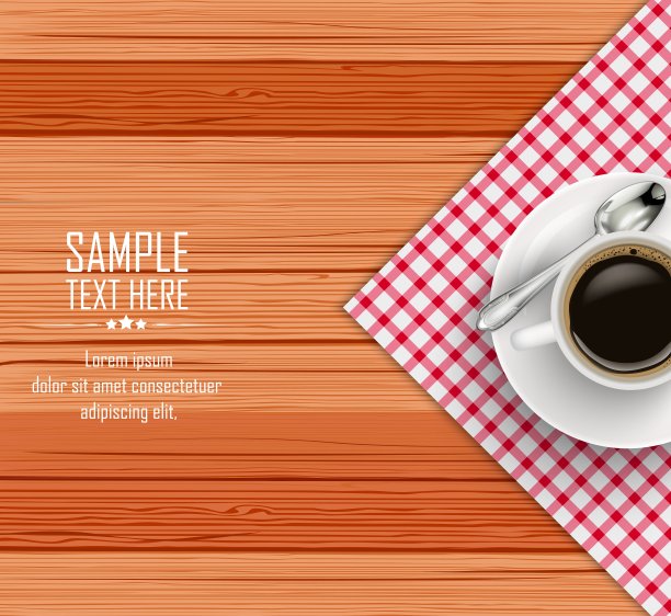 俯视图白色的咖啡杯和茶碟在木桌上图片下载