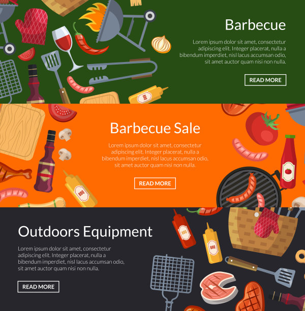 矢量水平横幅模板烧烤或烧烤烹饪图片下载