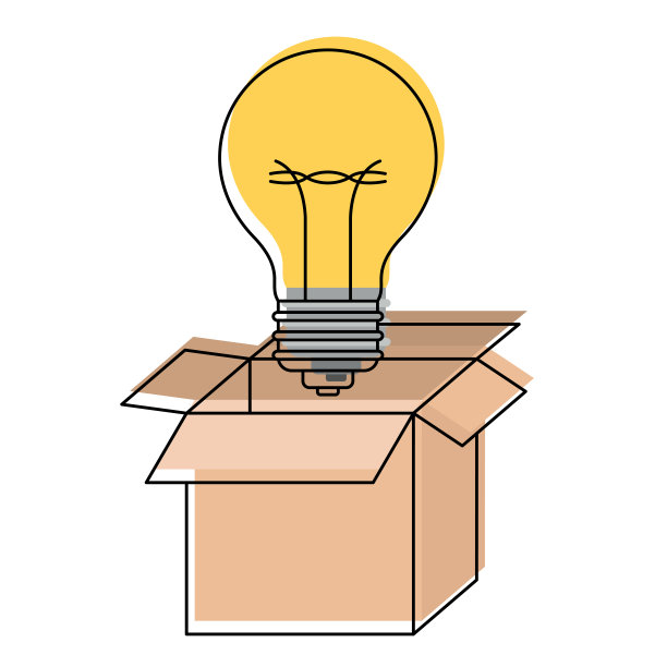 纸板箱和灯泡在水彩剪影图片下载
